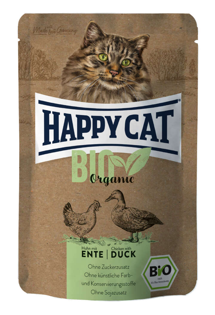 HAPPY CAT Katzen-Nassfutter Bio Huhn mit Ente